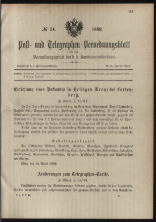 Post- und Telegraphen-Verordnungsblatt für das Verwaltungsgebiet des K.-K. Handelsministeriums