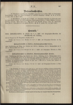 Post- und Telegraphen-Verordnungsblatt für das Verwaltungsgebiet des K.-K. Handelsministeriums 18890428 Seite: 3