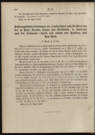 Post- und Telegraphen-Verordnungsblatt für das Verwaltungsgebiet des K.-K. Handelsministeriums 18890506 Seite: 2