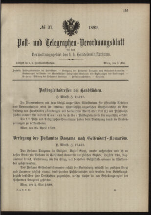 Post- und Telegraphen-Verordnungsblatt für das Verwaltungsgebiet des K.-K. Handelsministeriums 18890508 Seite: 1