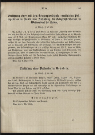 Post- und Telegraphen-Verordnungsblatt für das Verwaltungsgebiet des K.-K. Handelsministeriums 18890510 Seite: 3