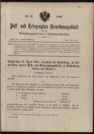 Post- und Telegraphen-Verordnungsblatt für das Verwaltungsgebiet des K.-K. Handelsministeriums 18890606 Seite: 1