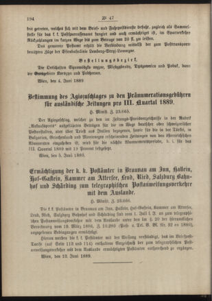 Post- und Telegraphen-Verordnungsblatt für das Verwaltungsgebiet des K.-K. Handelsministeriums 18890618 Seite: 2