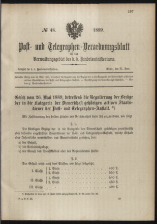 Post- und Telegraphen-Verordnungsblatt für das Verwaltungsgebiet des K.-K. Handelsministeriums 18890621 Seite: 1