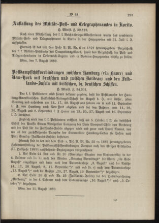 Post- und Telegraphen-Verordnungsblatt für das Verwaltungsgebiet des K.-K. Handelsministeriums 18890817 Seite: 3