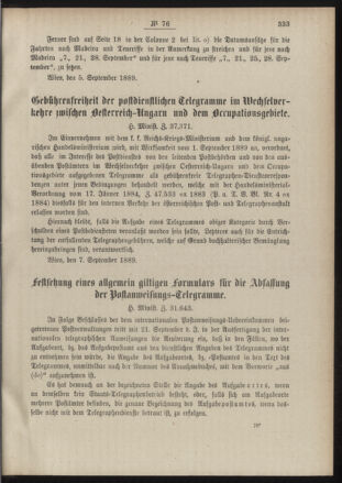 Post- und Telegraphen-Verordnungsblatt für das Verwaltungsgebiet des K.-K. Handelsministeriums 18890914 Seite: 3