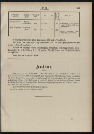 Post- und Telegraphen-Verordnungsblatt für das Verwaltungsgebiet des K.-K. Handelsministeriums 18891002 Seite: 3