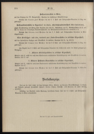 Post- und Telegraphen-Verordnungsblatt für das Verwaltungsgebiet des K.-K. Handelsministeriums 18891021 Seite: 4