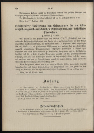 Post- und Telegraphen-Verordnungsblatt für das Verwaltungsgebiet des K.-K. Handelsministeriums 18891028 Seite: 2