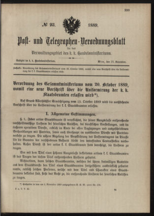 Post- und Telegraphen-Verordnungsblatt für das Verwaltungsgebiet des K.-K. Handelsministeriums 18891112 Seite: 1