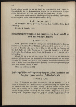 Post- und Telegraphen-Verordnungsblatt für das Verwaltungsgebiet des K.-K. Handelsministeriums 18891120 Seite: 2