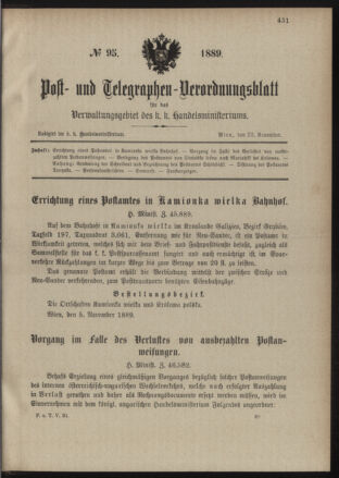 Post- und Telegraphen-Verordnungsblatt für das Verwaltungsgebiet des K.-K. Handelsministeriums 18891122 Seite: 1