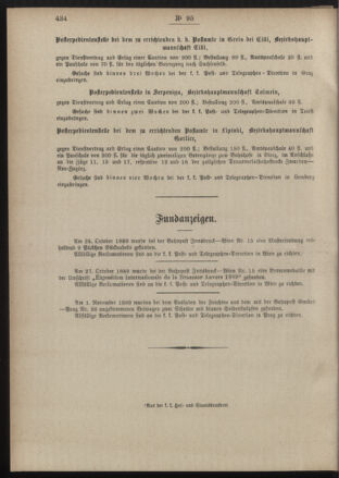 Post- und Telegraphen-Verordnungsblatt für das Verwaltungsgebiet des K.-K. Handelsministeriums 18891122 Seite: 4