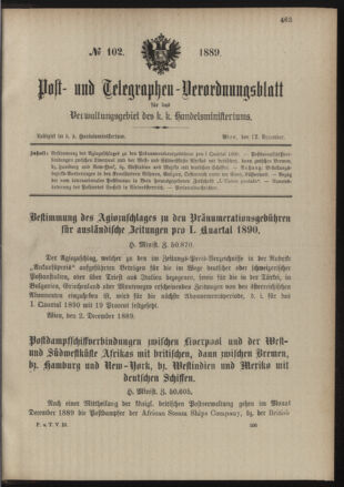 Post- und Telegraphen-Verordnungsblatt für das Verwaltungsgebiet des K.-K. Handelsministeriums 18891212 Seite: 1