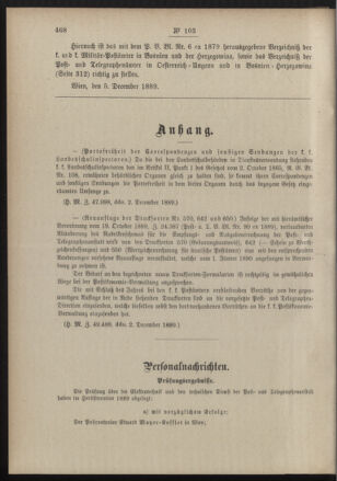 Post- und Telegraphen-Verordnungsblatt für das Verwaltungsgebiet des K.-K. Handelsministeriums 18891216 Seite: 2