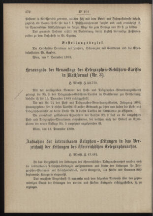 Post- und Telegraphen-Verordnungsblatt für das Verwaltungsgebiet des K.-K. Handelsministeriums 18891221 Seite: 2