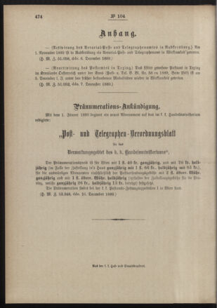 Post- und Telegraphen-Verordnungsblatt für das Verwaltungsgebiet des K.-K. Handelsministeriums 18891221 Seite: 4