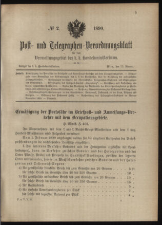 Post- und Telegraphen-Verordnungsblatt für das Verwaltungsgebiet des K.-K. Handelsministeriums 18900115 Seite: 1