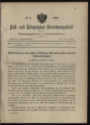 Post- und Telegraphen-Verordnungsblatt für das Verwaltungsgebiet des K.-K. Handelsministeriums 18900118 Seite: 1