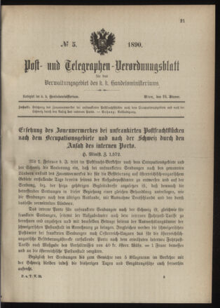 Post- und Telegraphen-Verordnungsblatt für das Verwaltungsgebiet des K.-K. Handelsministeriums 18900124 Seite: 1