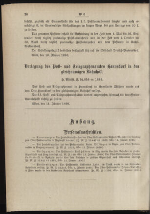 Post- und Telegraphen-Verordnungsblatt für das Verwaltungsgebiet des K.-K. Handelsministeriums 18900126 Seite: 2