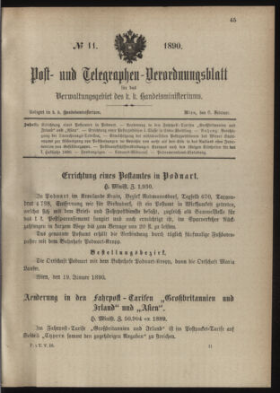 Post- und Telegraphen-Verordnungsblatt für das Verwaltungsgebiet des K.-K. Handelsministeriums 18900206 Seite: 1