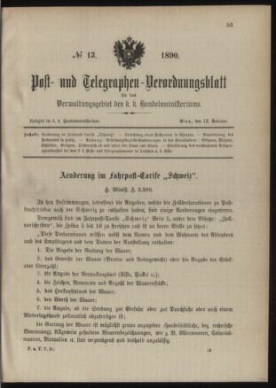 Post- und Telegraphen-Verordnungsblatt für das Verwaltungsgebiet des K.-K. Handelsministeriums 18900213 Seite: 1