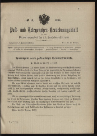 Post- und Telegraphen-Verordnungsblatt für das Verwaltungsgebiet des K.-K. Handelsministeriums 18900215 Seite: 1