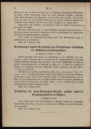 Post- und Telegraphen-Verordnungsblatt für das Verwaltungsgebiet des K.-K. Handelsministeriums 18900218 Seite: 2