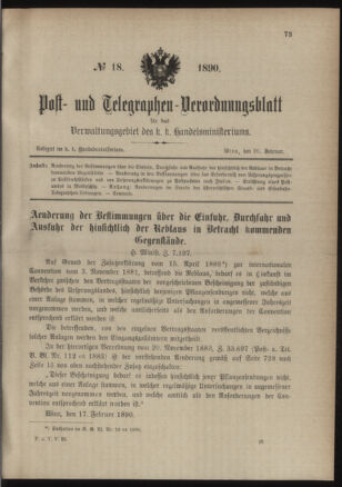 Post- und Telegraphen-Verordnungsblatt für das Verwaltungsgebiet des K.-K. Handelsministeriums 18900226 Seite: 1