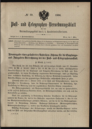 Post- und Telegraphen-Verordnungsblatt für das Verwaltungsgebiet des K.-K. Handelsministeriums 18900303 Seite: 1