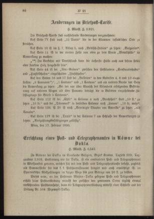 Post- und Telegraphen-Verordnungsblatt für das Verwaltungsgebiet des K.-K. Handelsministeriums 18900308 Seite: 2