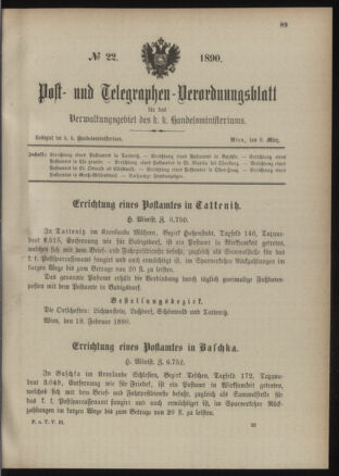 Post- und Telegraphen-Verordnungsblatt für das Verwaltungsgebiet des K.-K. Handelsministeriums 18900309 Seite: 1