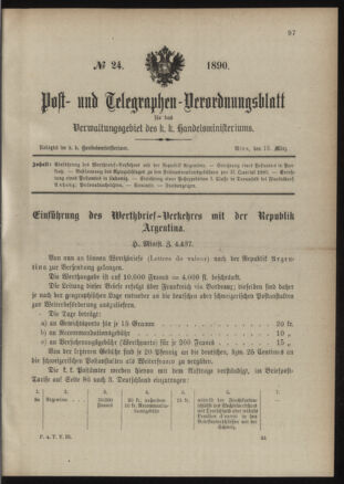 Post- und Telegraphen-Verordnungsblatt für das Verwaltungsgebiet des K.-K. Handelsministeriums 18900313 Seite: 1