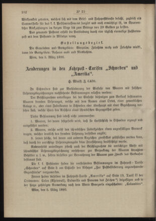 Post- und Telegraphen-Verordnungsblatt für das Verwaltungsgebiet des K.-K. Handelsministeriums 18900318 Seite: 2