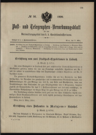 Post- und Telegraphen-Verordnungsblatt für das Verwaltungsgebiet des K.-K. Handelsministeriums 18900320 Seite: 1