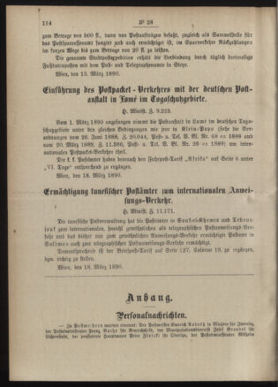 Post- und Telegraphen-Verordnungsblatt für das Verwaltungsgebiet des K.-K. Handelsministeriums 18900326 Seite: 2