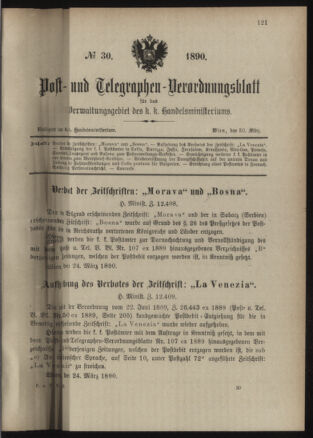 Post- und Telegraphen-Verordnungsblatt für das Verwaltungsgebiet des K.-K. Handelsministeriums 18900330 Seite: 1