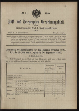 Post- und Telegraphen-Verordnungsblatt für das Verwaltungsgebiet des K.-K. Handelsministeriums 18900402 Seite: 1