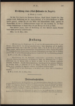 Post- und Telegraphen-Verordnungsblatt für das Verwaltungsgebiet des K.-K. Handelsministeriums 18900402 Seite: 3