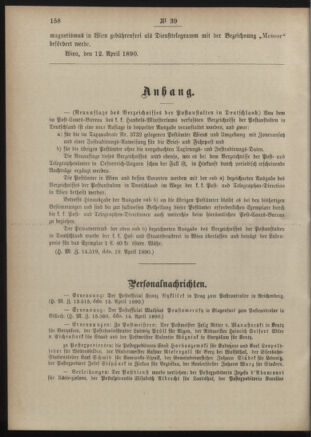 Post- und Telegraphen-Verordnungsblatt für das Verwaltungsgebiet des K.-K. Handelsministeriums 18900427 Seite: 2