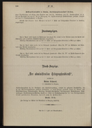 Post- und Telegraphen-Verordnungsblatt für das Verwaltungsgebiet des K.-K. Handelsministeriums 18900427 Seite: 4