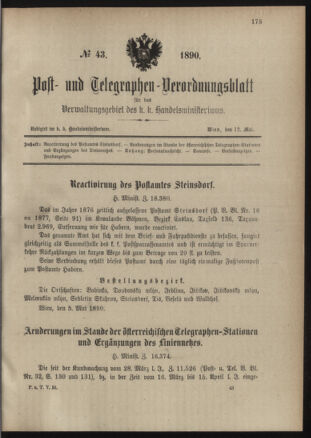 Post- und Telegraphen-Verordnungsblatt für das Verwaltungsgebiet des K.-K. Handelsministeriums 18900512 Seite: 1