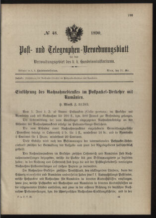 Post- und Telegraphen-Verordnungsblatt für das Verwaltungsgebiet des K.-K. Handelsministeriums 18900529 Seite: 1