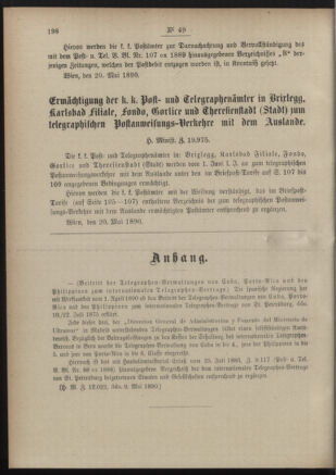 Post- und Telegraphen-Verordnungsblatt für das Verwaltungsgebiet des K.-K. Handelsministeriums 18900530 Seite: 2