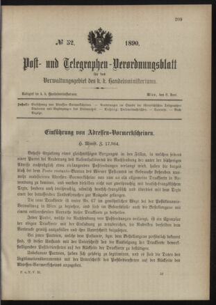 Post- und Telegraphen-Verordnungsblatt für das Verwaltungsgebiet des K.-K. Handelsministeriums 18900608 Seite: 1