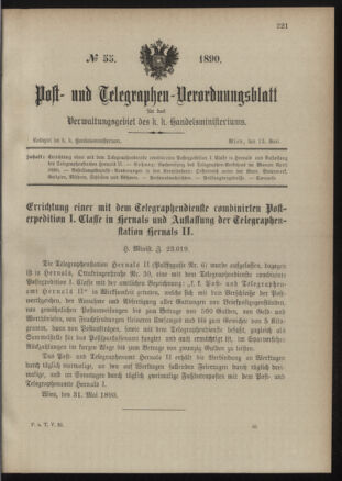 Post- und Telegraphen-Verordnungsblatt für das Verwaltungsgebiet des K.-K. Handelsministeriums 18900613 Seite: 1