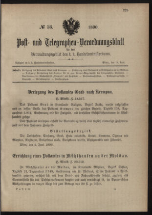 Post- und Telegraphen-Verordnungsblatt für das Verwaltungsgebiet des K.-K. Handelsministeriums 18900618 Seite: 1