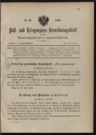 Post- und Telegraphen-Verordnungsblatt für das Verwaltungsgebiet des K.-K. Handelsministeriums 18900624 Seite: 1