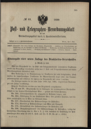 Post- und Telegraphen-Verordnungsblatt für das Verwaltungsgebiet des K.-K. Handelsministeriums 18900702 Seite: 1